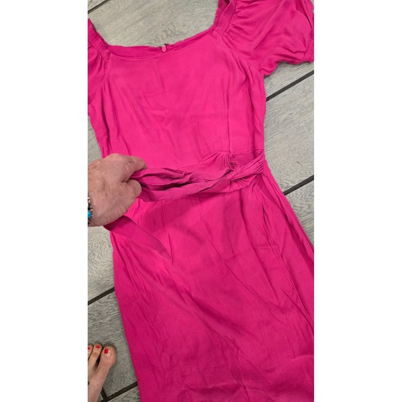 Maeve Anthropologie Pink Midi Dress Puff Sleeve Tie Waist Women's Size 6 - Picture 4 of 7